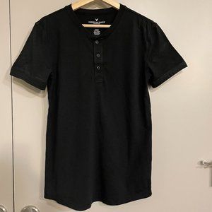 American Eagle Short-Sleeve Henley, Black, Small